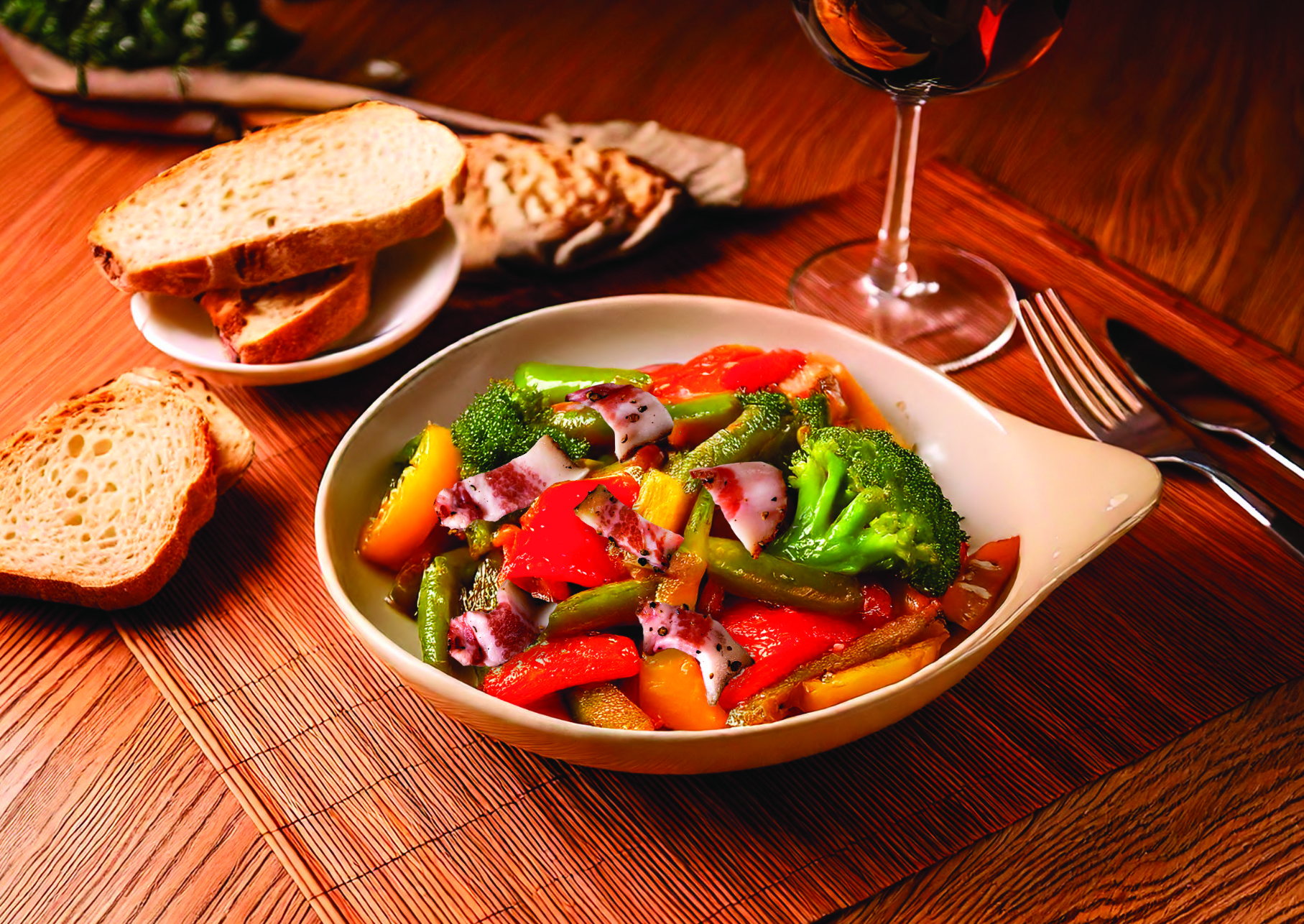 Verduras salteadas con Guanciale Frial